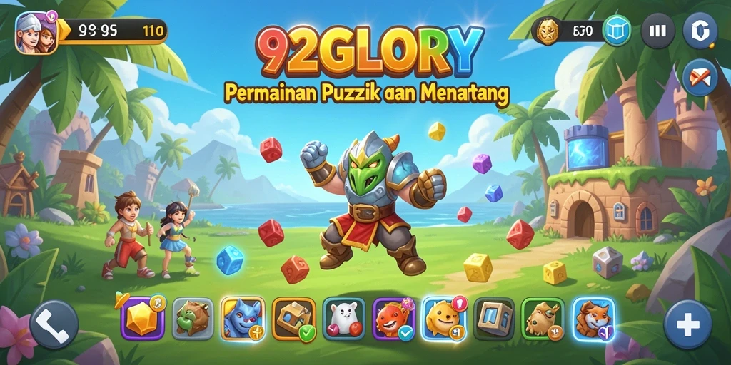 Tampilan gameplay 92GLORY dengan berbagai teka-teki menarik.