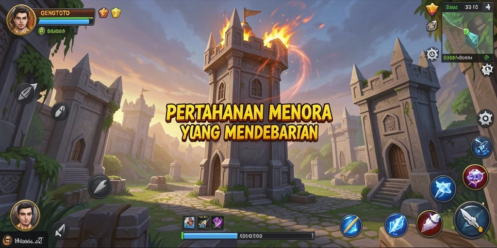 Tampilan strategis Gameplay GENGTOTO dengan menara menawan.