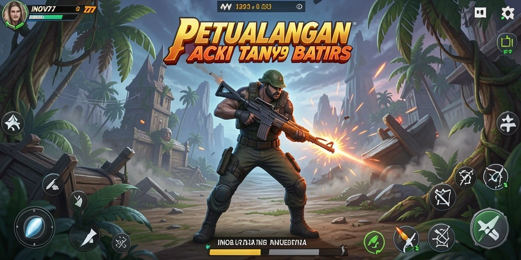 Tangkapan layar INOVA77 menunjukkan aksi intens dalam gameplay.