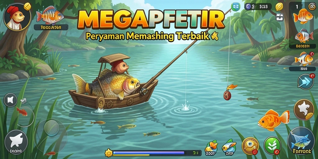 Tampilan gameplay MEGAPETIR yang seru dan mendebarkan saat memancing.