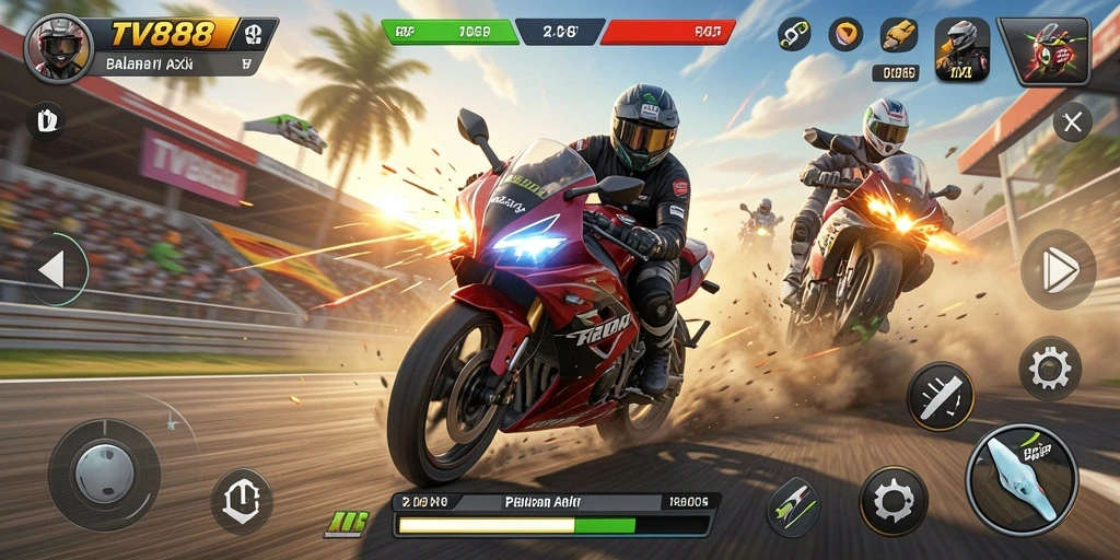 Tangkapan layar menampilkan aksi balapan motor yang mendebarkan di TV888.